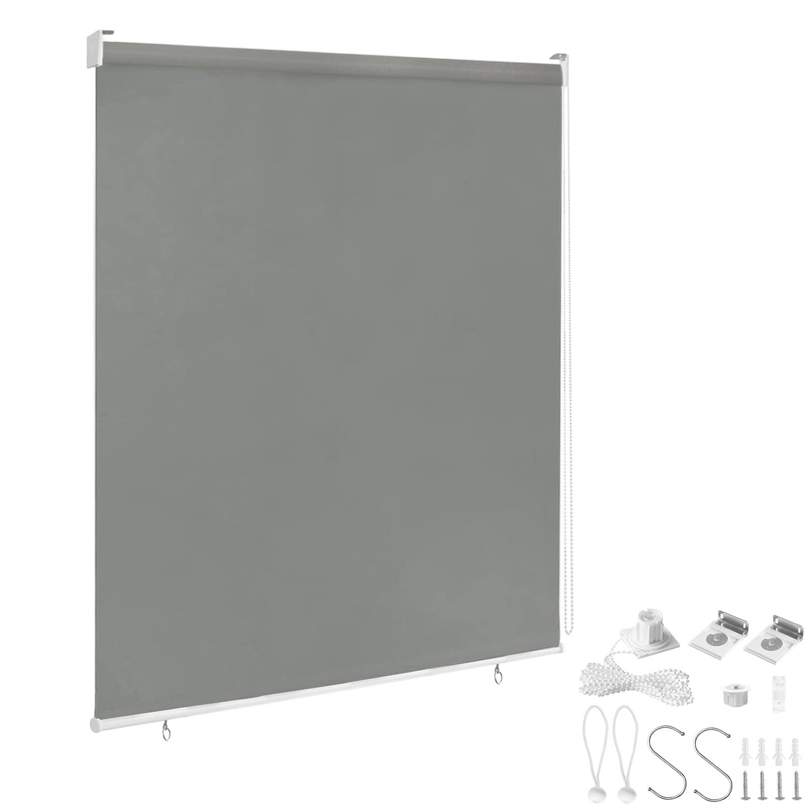 YRHome Roleta zewnętrzna, markiza pionowa, roleta balkonowa, 180 x 140 cm, markiza balkonowa, ochrona przed słońcem, 100% nieprzejrzysta, odporna na promieniowanie UV, ochrona przed wiatrem, szara