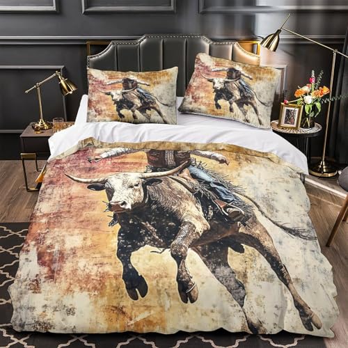Parure de lit rodéo cowboy 140x200cm avec housse de couette imprimée 3D et fermeture éclair