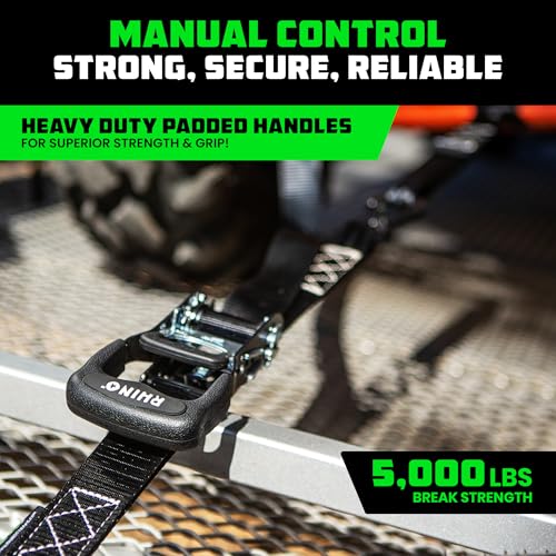 Image of Rhino USA Heavy Duty Ratchet Tie Downs (2-Pack) - 1.6in x 8ft, 5,000lb