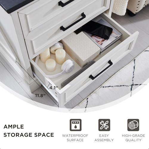 Image of ACCOHOHO Farmhouse Nightstands Set of 2, 22 Inch Wide End Table with Charging Station & 3 Large Drawers, Rustic Wood Small Dresser Chest of Drawers for Bedroom, Living Room, Off White