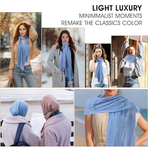 Cotton Blend Scarf Vintage Crinkle Scarf Shawl Solid Linen Scarves with Fringed Long Gauze Shawl for Women, 37"×70"4