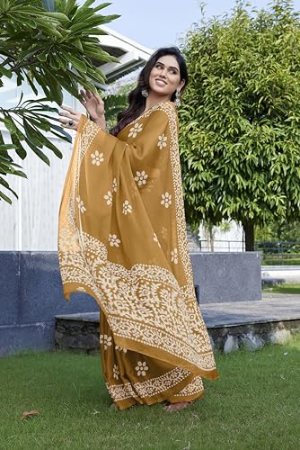 Image of MIRCHI FASHION Saree for Woman Chiffon Batik Printed | Lightweight Daily Wear Women's Office Sari with Blouse Piece (Available in 40 Colours)