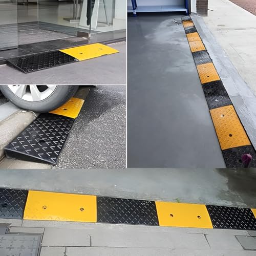 Rampa de bordillo de caucho para vehículos, carga máxima 1 tonelada (2204 lb), para bicicletas, sillas de ruedas y carritos, altura 4 cm / 1,5 pulgadas, color negro y amarillo miniatura 7