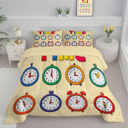 DLERFLOVR Juego de Edredón Reversible Cama 150 Edredón Acolchado Alarma De Reloj Nórdico Alternativo Ligera Carteles Infantiles para Las Estaciones con 2 Fundas 220x240cm, Amarillo