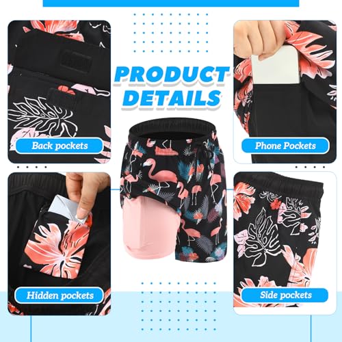 2 Pack Mens Swim Trunks with Compression Liner 7 Inch and Phone Pockets Swim Shorts Gym Training Athletic Jogger2
