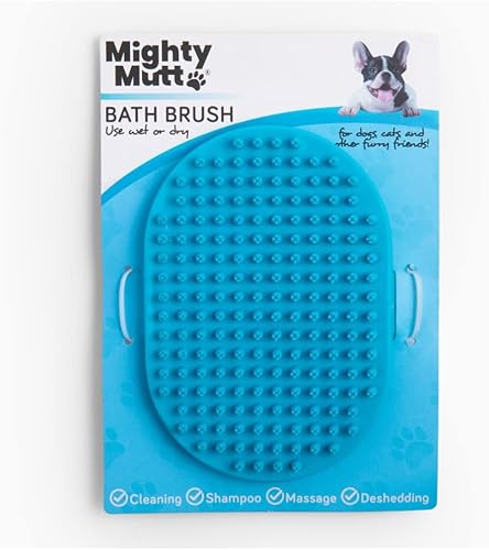 Mighty Mutt Cepillo de baño para perros | Cepillo de cerdas suaves de goma de masaje para un fácil aseo de mascotas | Champú para perros húmedo o
