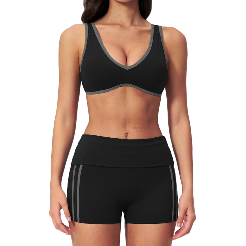XYFfybhsd Yoga Workout Set, High Waist Butt Lifting Sports Bra & Shorts With, Breathable for Gym & Outdoor(Size:M,Color:Black)