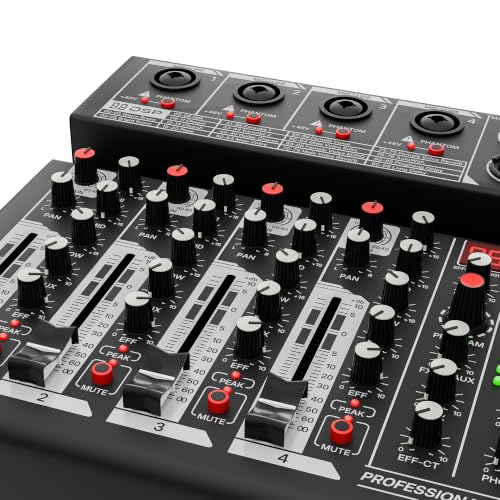 Image of Dabeatz MX04 4-Channel Audio Mixer with XLR /6.35mm Combo Inputs, Bluetooth & USB Playback, 99 DSP Effects, 7-Band EQ, Recording & 48V Phantom Power for DJ, Karaoke & Live Sound