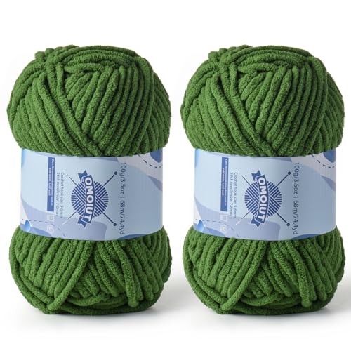 Image of 2 Pack Chunky Chenille Yarn for Crocheting, Baby Yarn for Crocheting Soft Blankets, Bulky Yarns for Crochet Amigurumi, 200g (148.7yds) Fluffy Velvet Yarns for Hand Knitting (2 Pine Green)