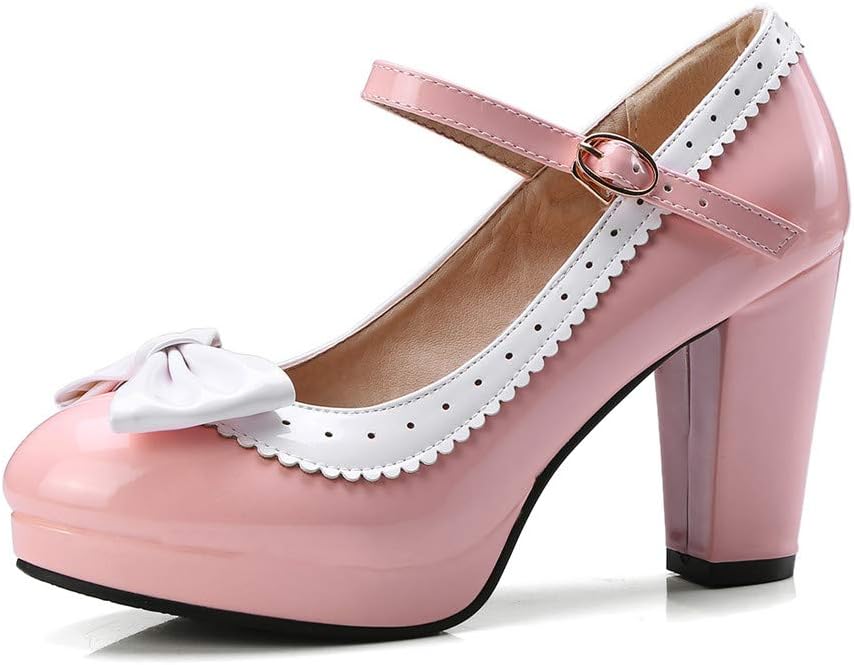 HILIBWoman's High Heel Lolita Shoes Cute Bowknot Mary Jane Shoes