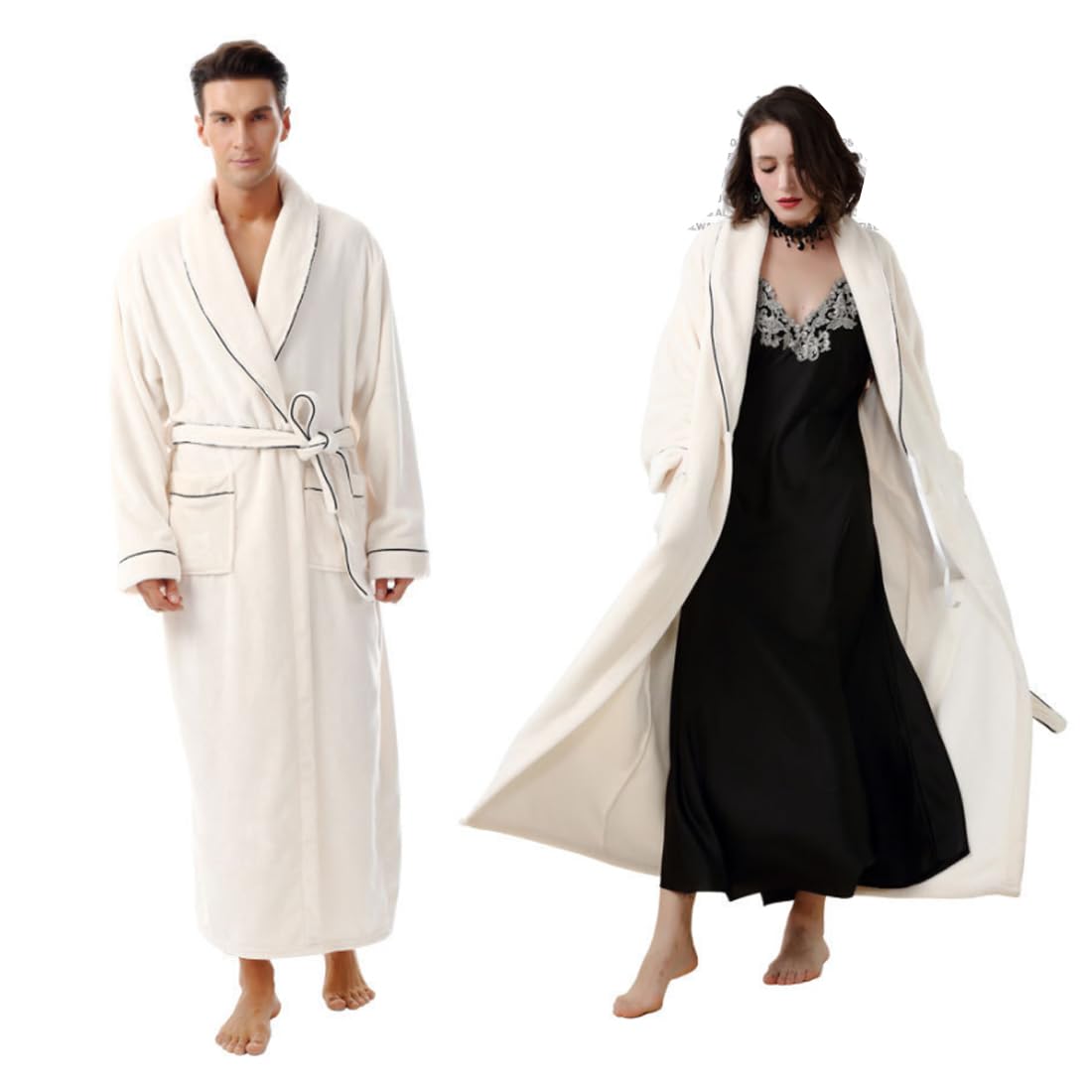 PRINCESS BRIDE Langer Kimono-Bademantel für Damen, flauschiger Plüsch, volle Länge, Flanell-Fleece, warme Nachtwäsche, Nachthemd