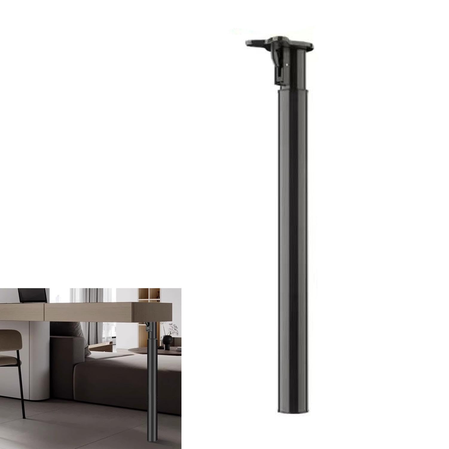 Pied de Table télescopique, Pied de Bar Support Rond Colonne indépendante Pied d'armoire réglable 70-120mm Bureau Ascenseur Pied télescopique Pied de Support,Black