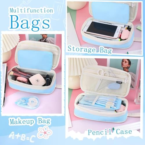 Image of Big Capacity Pencil Cases 4 Compartment Pencil Pouch Aesthetic Large for Girls Women, Portable Pencil case with Handle, Stationery Organizer Pen Bag with Zipper for College School Office