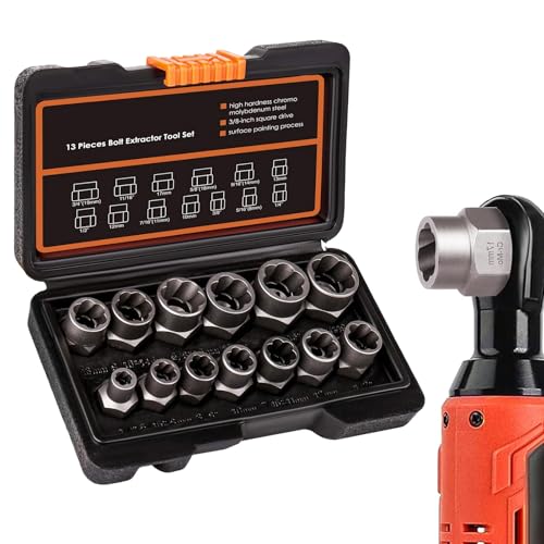 Bolt Extractor Kit – Extractor de zócalo a rayas, juego de extracción de ranura de perno de unidad con adaptador de 3/8 pulgadas, kit de enchufe de 13 + 1 pieza para sujetadores rotos rotos dañados