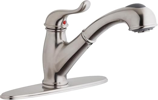 Elkay Everyday LK4000LS Single Hole Deck Mount Kitchen Faucet with Lever Handle and Pull-out Spray + Optional Escutcheon, Lustrous Steel