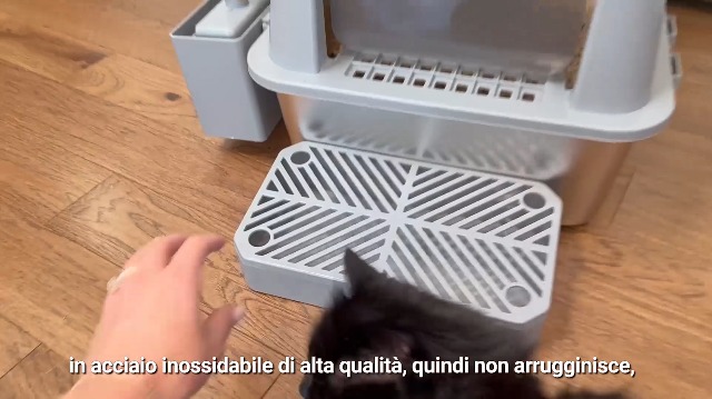 Lettiera Chiusa In Acciaio Inox Per Gatti XXL - 61x42x39 Cm, Coperchio Ribaltabile 110° - Foto 3