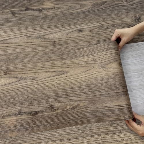 Lareko Wood Grain Vinyl Flooring Roll,11.8'X630'-52 Sq.Ft Peel and Stick