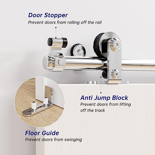 ETIASQSA 183CM/6FT Schiebetür Schiene Schiebetürbeschlag Edelstahl Schiebetürsystem Komplettset mit Bodenführung für 1 Holztür(T Form)