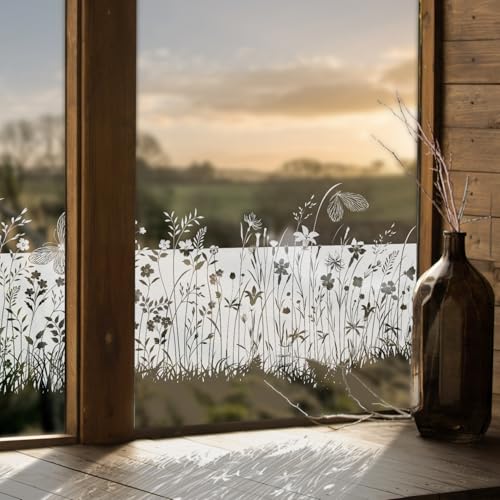 ChicSkin Fensterfolie Schmetterlinge und Wiesen sichtschutzfolie Fenster, Wiederverwendbar fensterfolie Blickdicht, Geeignet für Wohnzimmer, Küche, Schlafzimmer, Bad, statische fensterfolie 39x150cm