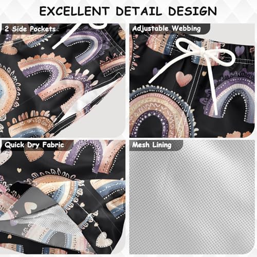Pigsaly Boys Swim Trunks Adorable Rainbows Heart Boys Board Shorts Swimsuit Swimwear Summer Bathing Suit XS3