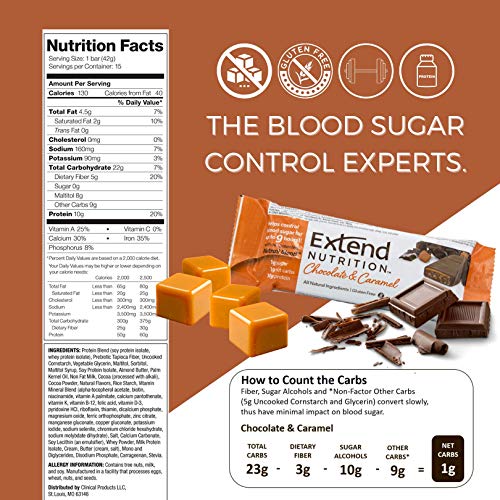 Extend Nutrition Diabetic Snacks For Adults And Kids, Low Carb, Keto, Low Calorie, No Added Sugar Diabetic Bars And Diet Snack Protein Bars, Great For Intermittent Fasting, Chocolate & Caramel Energy Bars, 15 Count #TOP3