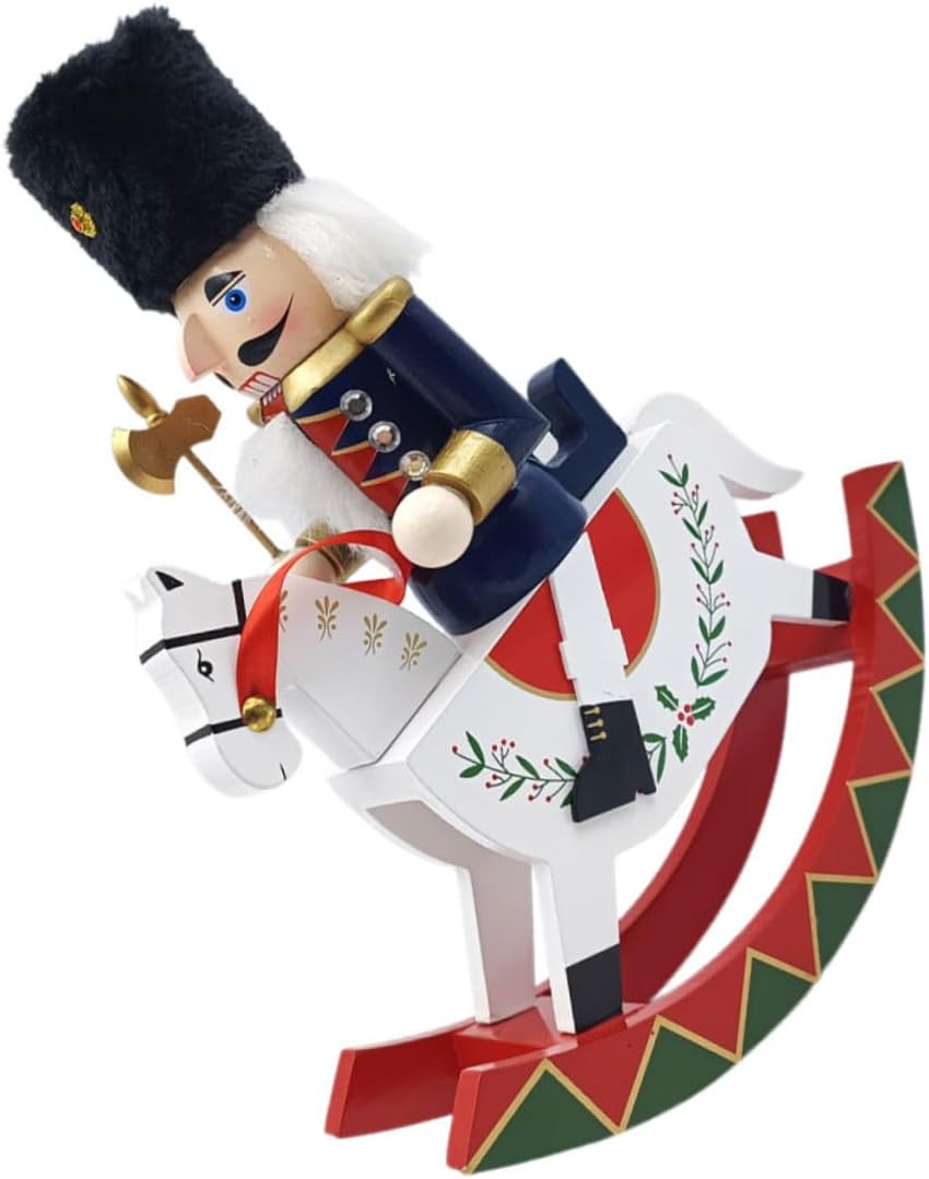 VALICLUD Christmas Nutcracker Figurine Wooden Rocking Steed Warrior Nutcracker Doll Tabletop Ornament for Holiday Home Party Décor Large Size
