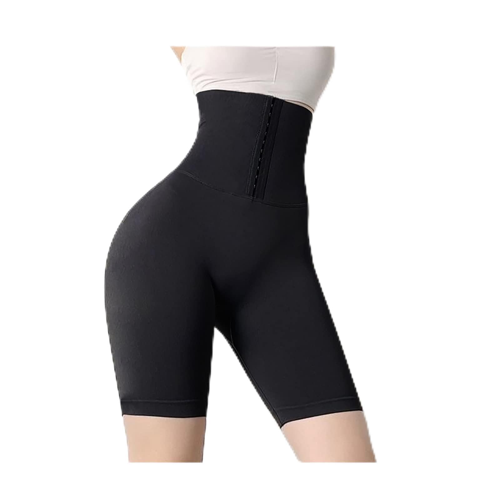 Pantaloni da yoga da donna, leggings da palestra a vita alta, collant da donna, 2 pezzi, traspiranti, per sport, corsa, pantaloni a 5 punti (S/M/L/XL), nero, M