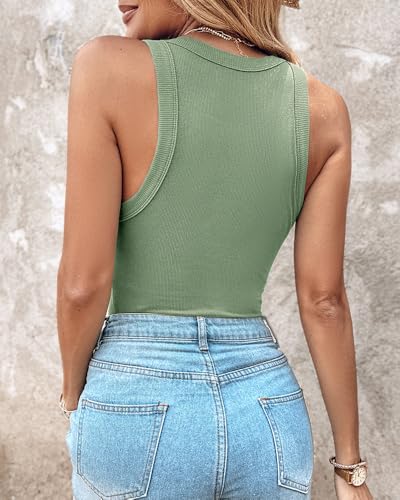 Image of CHICME Women Built-in Bra Tank Tops Sleeveless Casual Shirts Racerback Ribbed Fitted Tank Tops