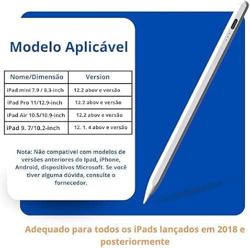 Caneta Pencil Para iPad, Caneta Para Ipad com Palm Rejection e Ponta de Alta Precisão de 1.0mm - Bra