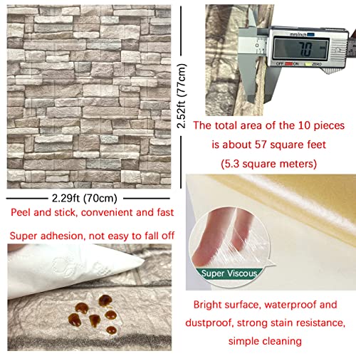 Yutianli 7mm Thick Anti-Collision self Adhesive 3D Wall Panels Peel and Stick,10-Pack 57 Sq.Ft Antique Foam Wall Panel Faux Brick Wall Panels Faux Stone Wall Panels for Bedroom (10, Style G)