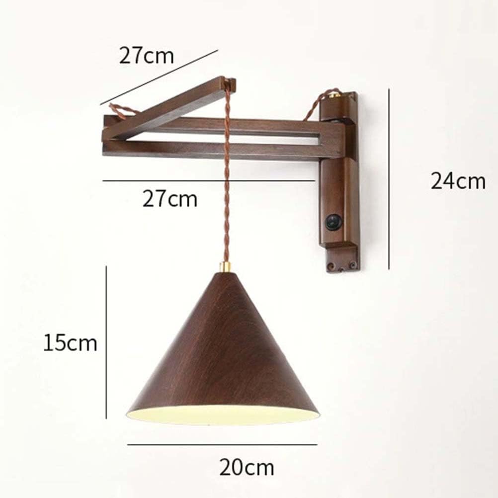 AoLa Holz Schwenkarm Wandleuchte Innen mit Schalter Verstellbarer Wandlampe Vintage Industrial E27 Langer Arm Leselampe Einstellbar Retro Lampe für Schlafzimmer Kinderzimmer Arbeit Hotel,Braun