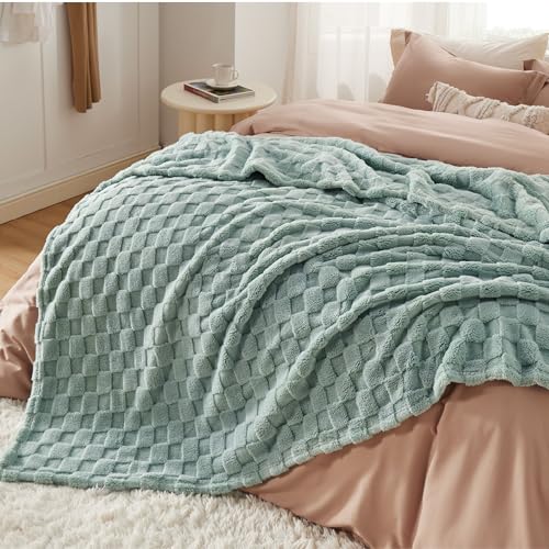 BEDSURE Kuscheldecke Flauschig - Fleecedecke & Wolldecke, Sofadecke, Schachbrettmuster Tagesdecke, XXXL, Weiche Warme Gemütlicher Karierte Decken für Zimmer Deko, Grün, 230 x 270 cm