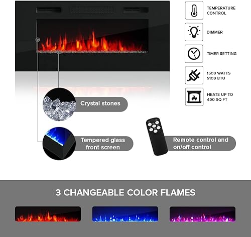 Miniatura 5 de Boston 01 Chimenea eléctrica moderna unidad de pared Centro de entretenimiento