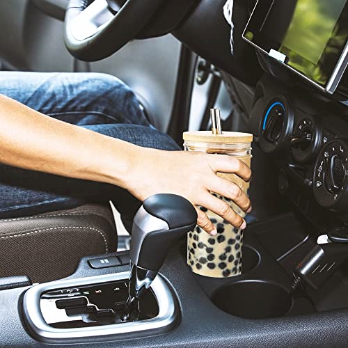 4Pack Glass Tumbler Cups With Bamboo Lids, Wooden Lids And Straws - 22Oz Boba Tea Smoothie Cup Reusable, Mason Jar Drinking Glasses For Tea, Coffee, Juice, Beer, Fits Car Cup Holder #TOP4