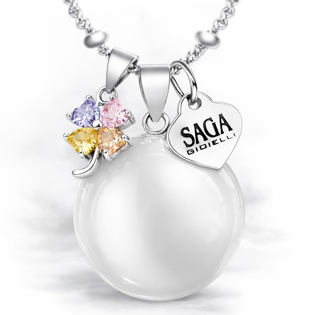 SAGA GIOIELLI - Collana Chiama Angeli Gravidanza Ciondolo Richiamo Degli Angeli Gravidanza, Idee Regali per Donne Incinte come Porta Fortuna, Regalo per Futura Mamma (Quadrifoglio Multicolor)