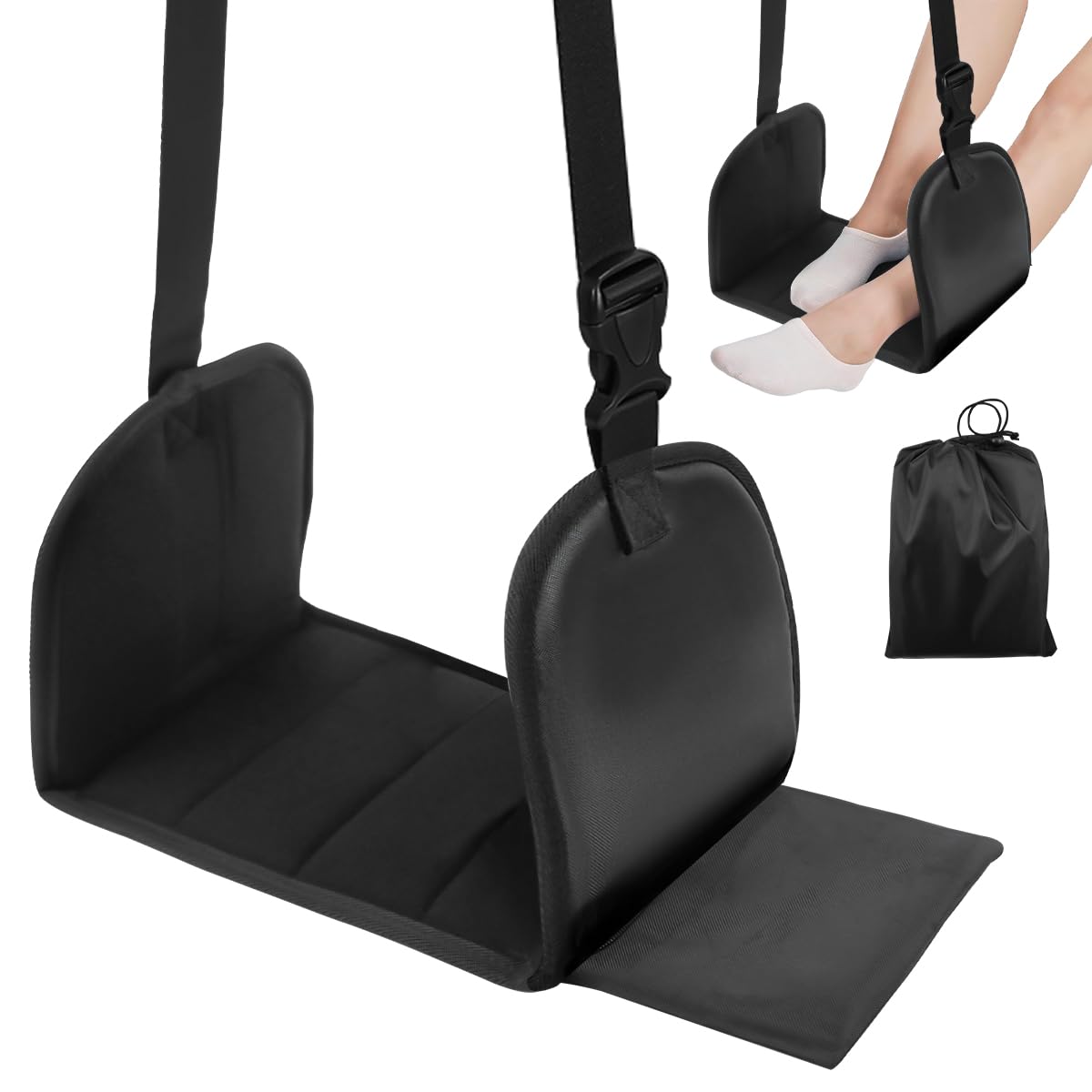 Poggiapiedi Volo, Poggiapiedi da viaggio con schiuma a memoria di forma, Poggiagambe Portatile Regolabile per aerei,Travel Essentials Piede Amaca con Piatti di Supporto