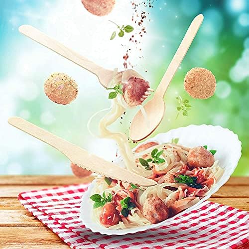150pcs Wooden Cutlery Set Disposable Biodegradable Wood Non Plastic Eco Friendly for Picnic Party , Office and Weddings - 50 Forks , 50 Knives , 50 Spoons
