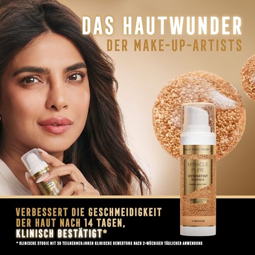 Max Factor Miracle Pure Hydratint Essence, feuchtigkeitsspendendes Make-up mit leichter Deckkraft, 71% wasserbasiert, mit Mikro-Kapsel Pigmenten, 30 ml, Fb. 4 Light-Medium