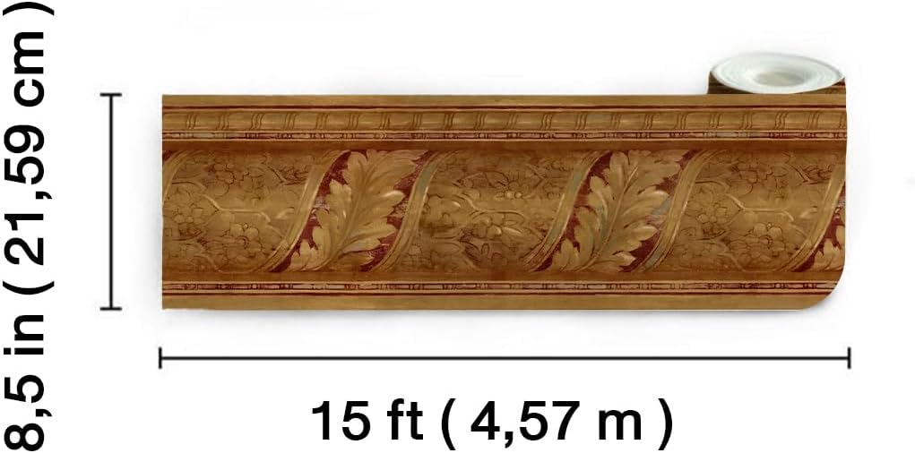 TRIMZ Wallpaper Border – Vintage Acanthus Scroll Design, Classical Decorative Floral Molding Look, Pre-Pasted Wall Border for Dining Room & Living Room, 15 ft x 8.5 in