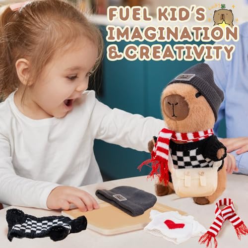 Image of Capybara Plush for Boys Girls Birthday Dress Up Cute Plushies,10 Pcs Set,9 Clothes and Accessories Kawaii Stuffed Animal Plushie Toy, Soft Peluche Doll for Kids 10.2 in