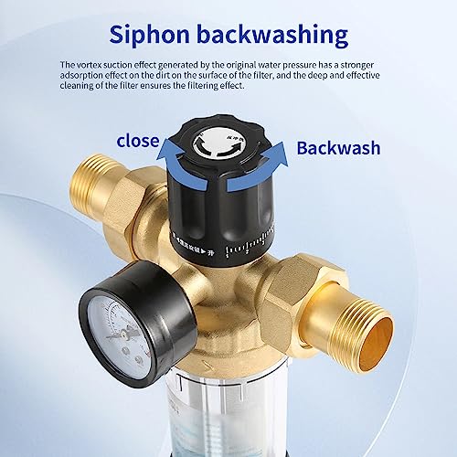 Miniatura 3 de Filtro Fino Reutilizable Y Lavable Para Grifo De Agua - Prefiltro De Sedimentos Para Manguera De Pozo Con Manómetro Y Conector 1 2 Pulgadas