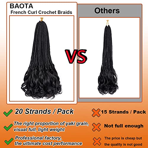 Baota French Curl Crochet Braids 18 Inch 7 Packs Goddess Braids Crochet Hair Pre Looped Black Braids With Curly Ends Bohomian Braiding Extension For Women (1B#) #TOP4
