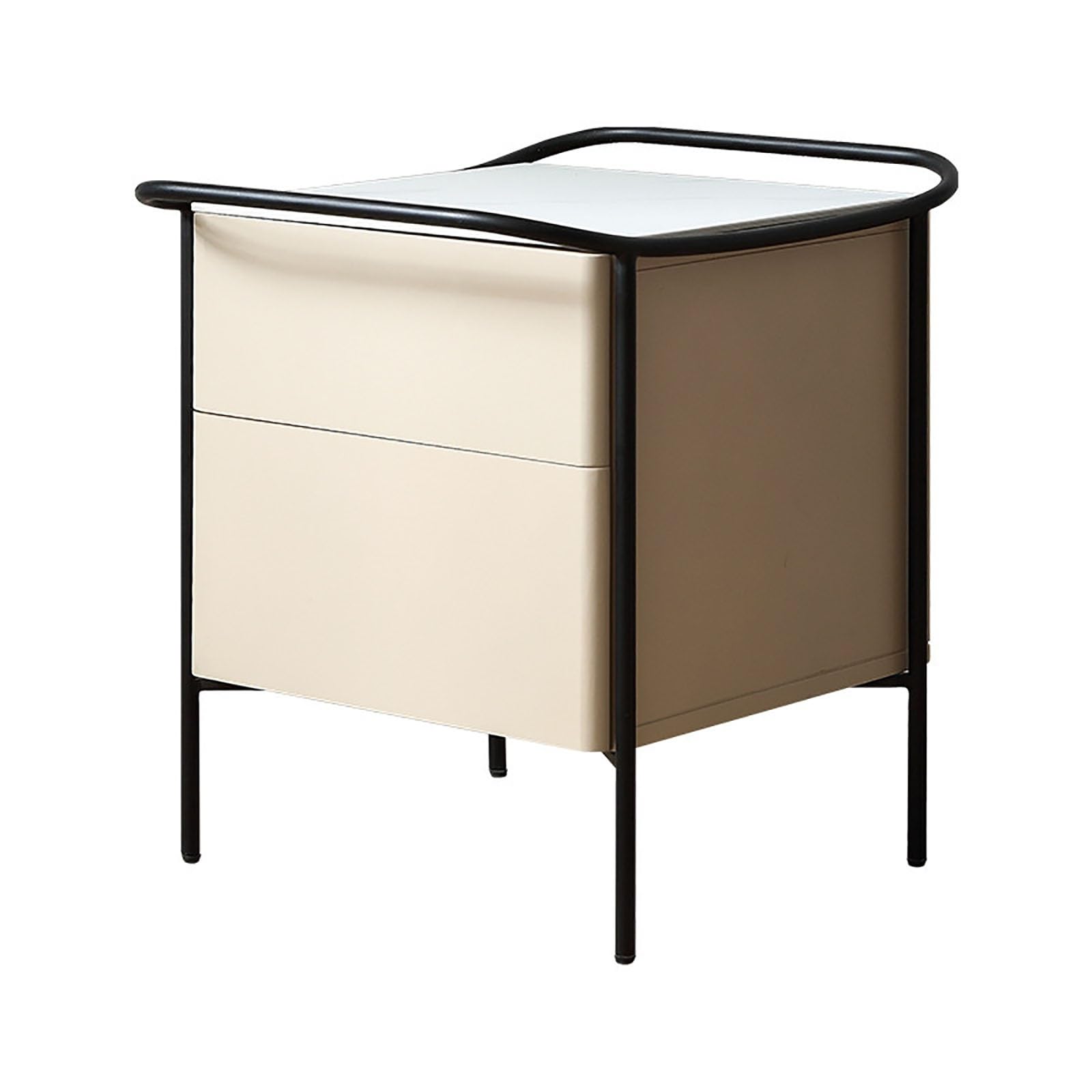 Table de chevet 2 tiroirs avec plateau en pierre et pieds acier pour chambre