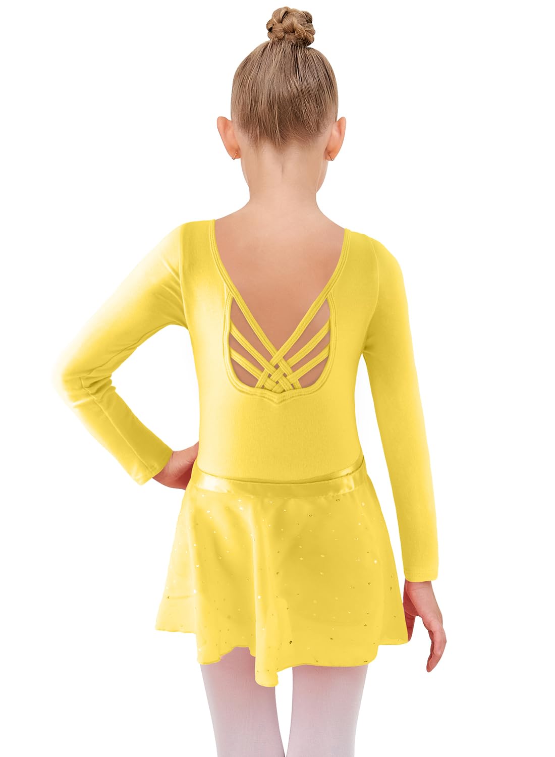 EQSJIU Justaucorps de ballet pour filles avec jupe amovible, combinaison cravate à manches volantées, tenue de danse de ballet de 2 à 12 ans