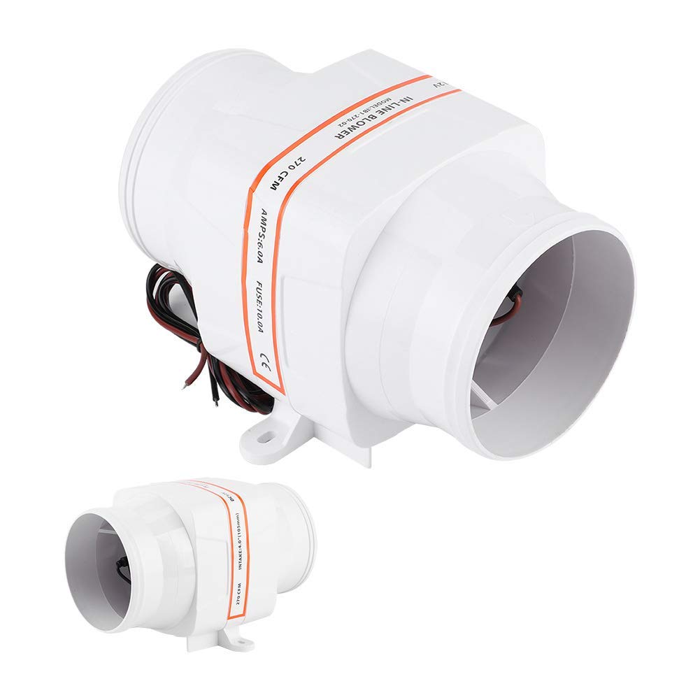 Bilgenluftgebläse Marine 4 Zoll 12V 270CFM Weißes In-Line DC elektrisches Lüfterboot Zubehör EVGATSAUTO Bilgenluftgebläse