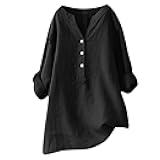 Linen Shirts for Women,Cotton Linen Button Down Shirt 2025 Spring Casual Long Sleeve Solid Color Shirts Loose Work Top