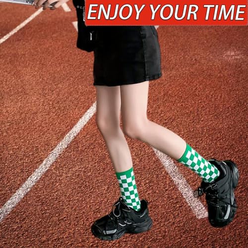 Image of CHUNFO Womens Plaid Vintage Socks Colorful Running Checkerboard Crew Socks Cotton Casual Size5-9.5