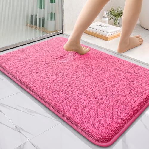 Image of OLANLY Thick Memory Foam Bath Mat Rug 36x24, Extra Soft Absorbent Bathroom Rug, Quick Dry Bath Mats, Non-Slip, Machine Washable Carpet for Bathroom, Tub and Shower, Home Decor Accessories, Hot Pink