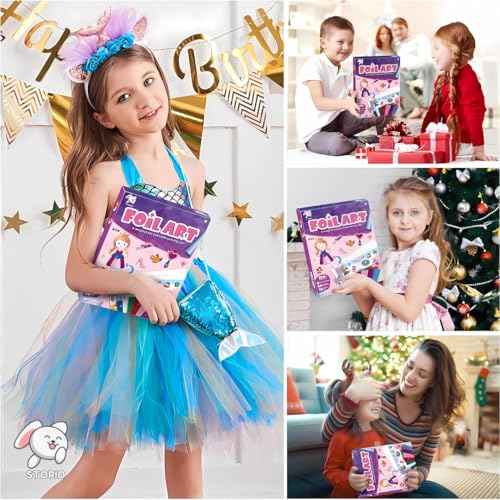 Image of Storio DIY Art & Craft Activity Toys - Foil Art Dream Set with Unicorn & Princesses| Non Messy Creative Activity Supplies| Best Gifts for Girls & Boys Ages 4, 5, 6, 7, 8, 9| Toys for Travel
