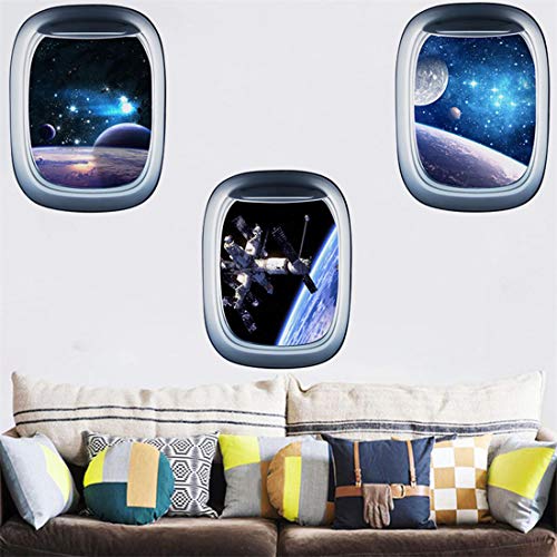 3D Wallpaper 3Pcs Sunrise View From The Airplane Window Wall Decals Removable Wall Stickers Waterproof Wall Art Wall Murals Peel And Stick Wall Decor For Bedroom Living Room Nursery (Spaceshipwindow) #TOP1